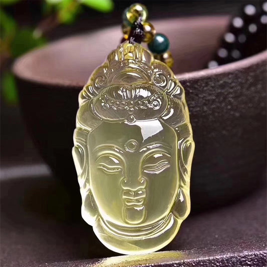 Natural Citrine Guanyin Head Pendant Necklace, White Crystal Guanyin Buddha Necklace