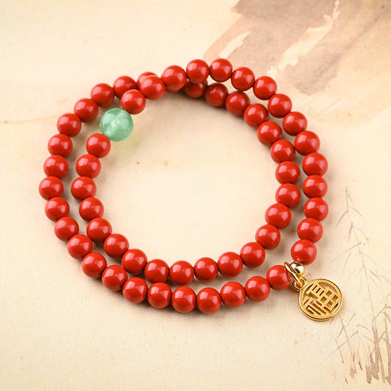 Wear FengShui Tibetan Cinnabar Green Aventurine Luck Bracelet Necklace