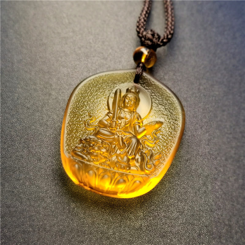 Wear FengShui Chinese Zodiac Natal Buddha Blessing Liuli Crystal Compassion Necklace Pendant