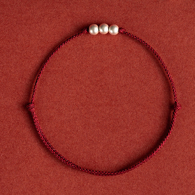 Wear FengShui 925 Sterling Silver Three Beads Protection String Bracelet Anklet