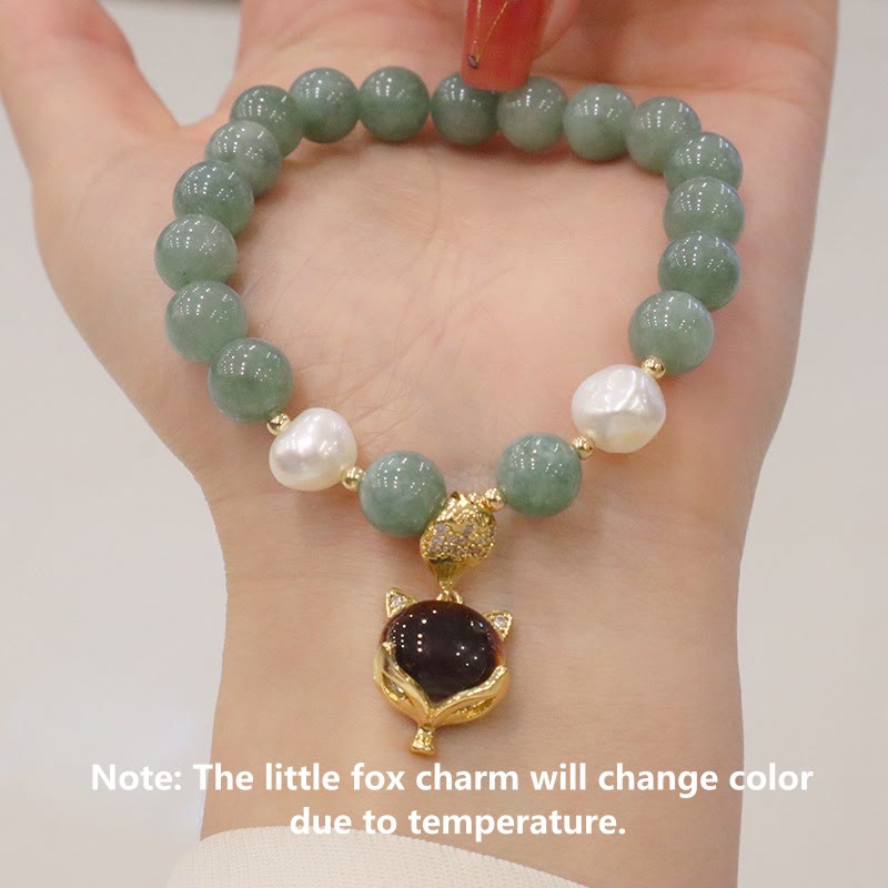 Wear FengShui Jade Pearl Color-Changing Fox Charm Luck Bracelet