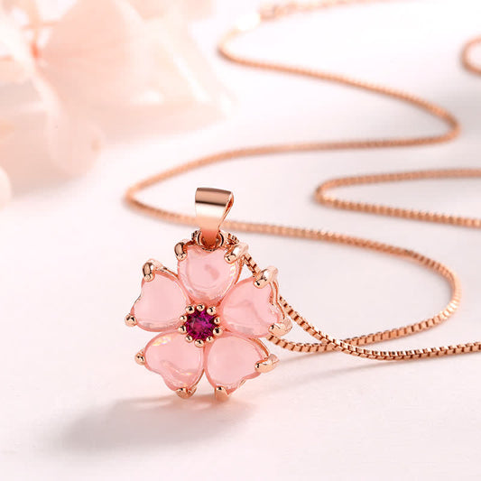 Wear FengShui Pink Crystal Love Heart Flower Soothing Necklace Pendant