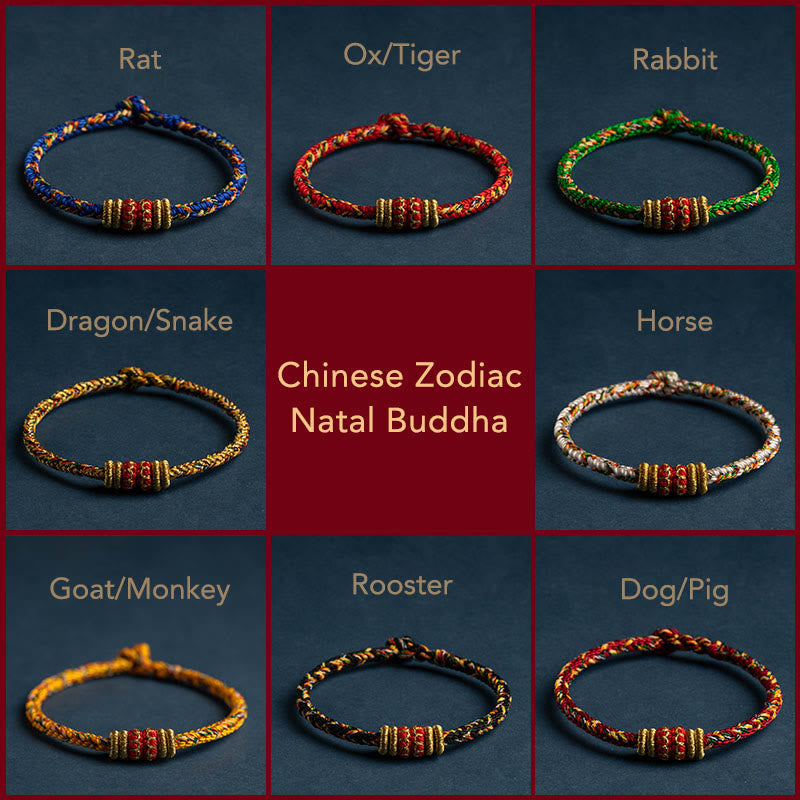 Wear FengShui Tibet Handmade Chinese Zodiac Natal Buddha Luck Strength Braided String Bracelet