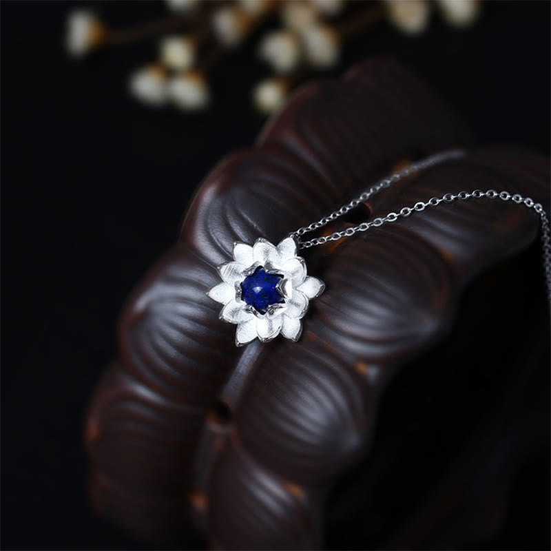 Wear FengShui 925 Sterling Silver Lazurite Lotus Flower Self Care Necklace Pendant