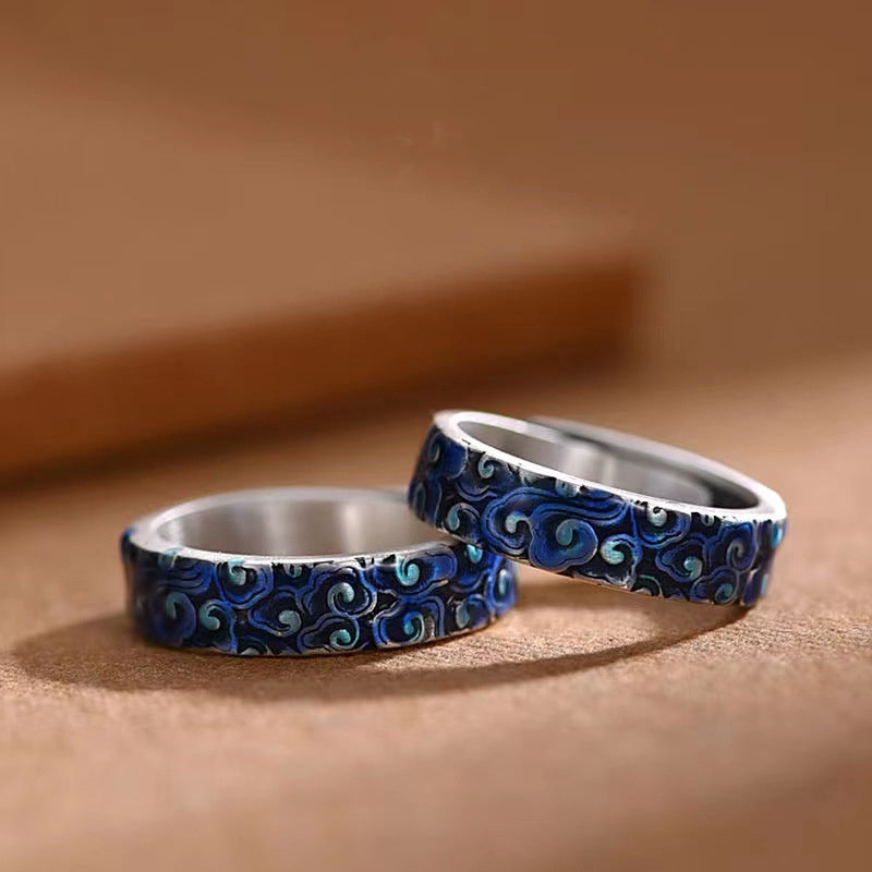 Wear FengShui Blue Auspicious Clouds Design Healing Copper Adjustable Ring
