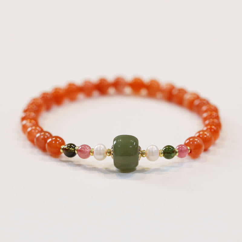 Wear FengShui Natural Red Agate Hetian Jade Bead Confidence Calm Bracelet