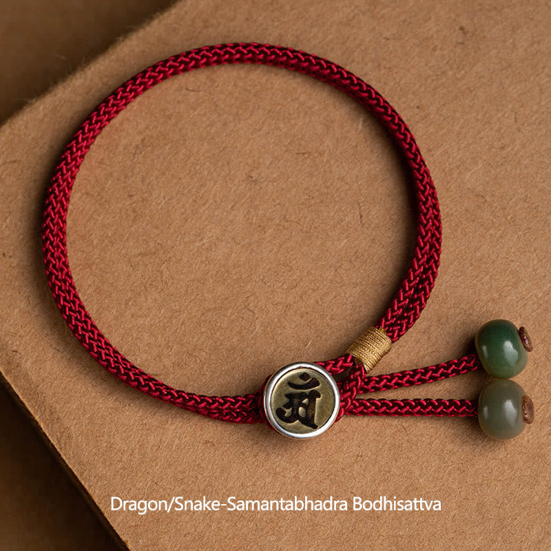 Wear FengShui 925 Sterling Silver Handmade Chinese Zodiac Natal Buddha Cyan Bodhi Seed Protection Braided Red String Bracelet