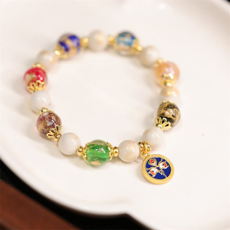 Wear FengShui Tibetan Five God Of Wealth Fortune Liuli Glass Bead Incense Ash Porcelain Bead Charm Bracelet