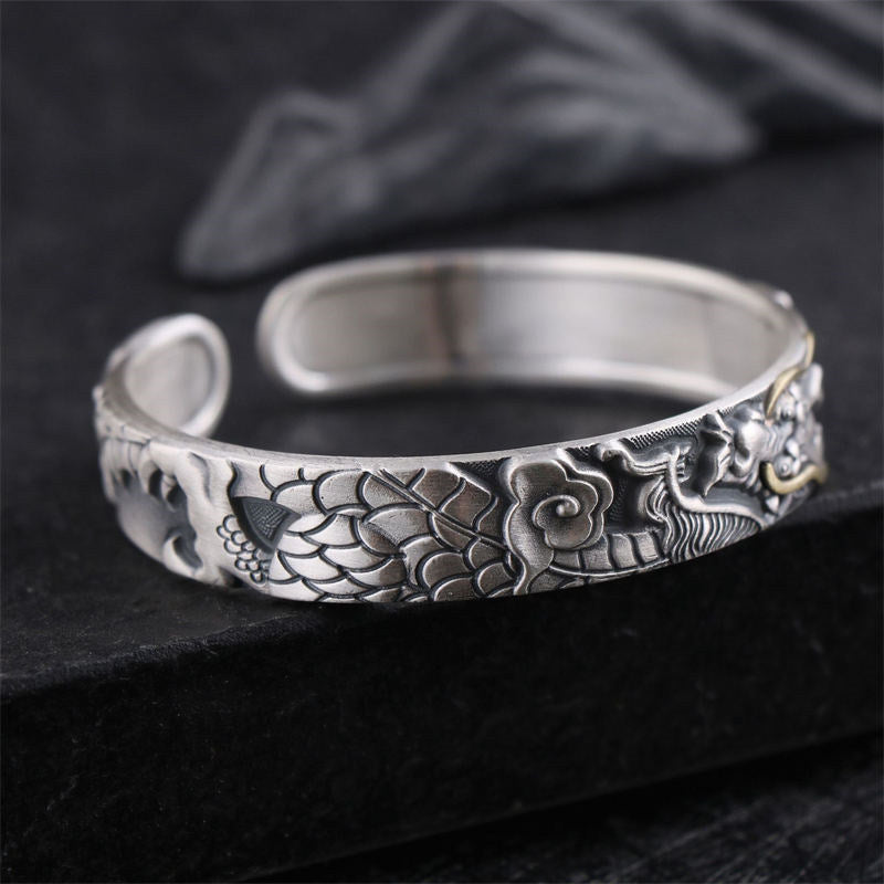 Wear FengShui 999 Sterling Silver Dragon Strength Protection Bracelet Bangle