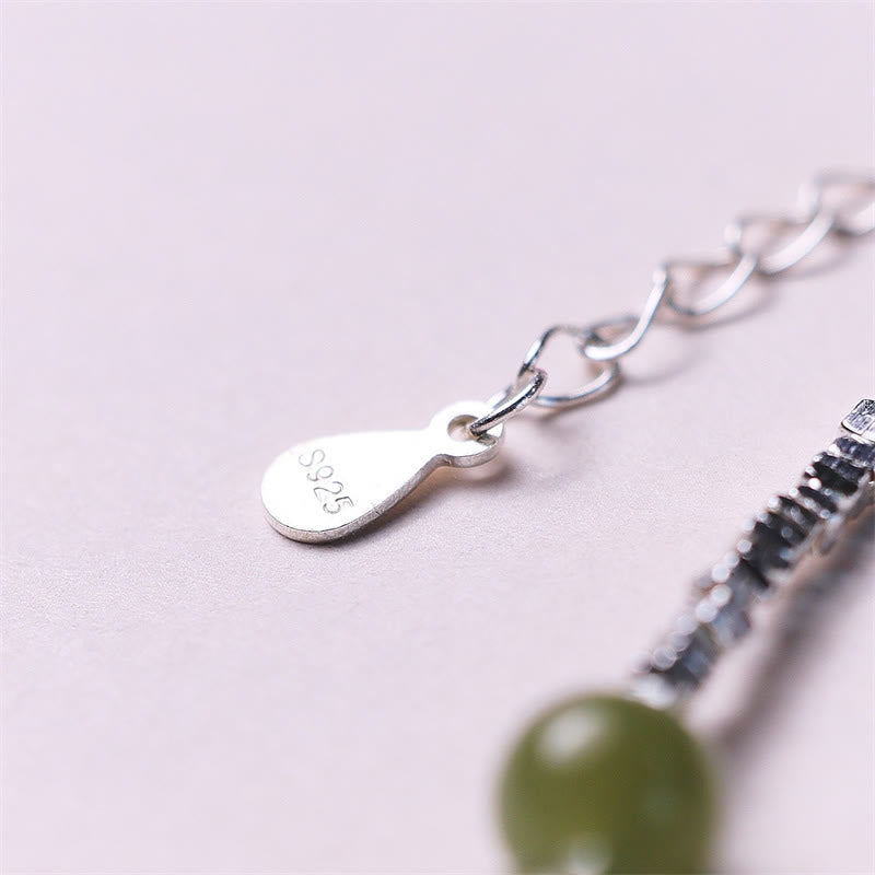 Wear FengShui 925 Sterling Silver Hetian Jade Bead Luck Chain Bracelet