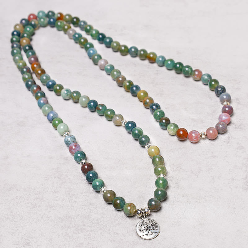 Wear FengShui 108 Mala Beads Indian Agate Lotus OM Buddha Tree of life Positive Calm Bracelet