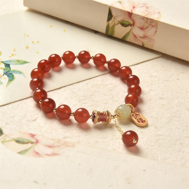 Wear FengShui Natural Red Agate Jade Confidence Fortune Blessing Charm Bracelet
