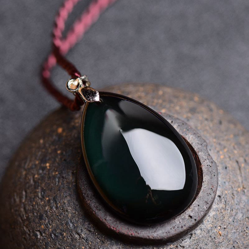 Wear FengShui Gold Sheen Obsidian Black Obsidian Rainbow Obsidian Wealth Water Drop Necklace Pendant