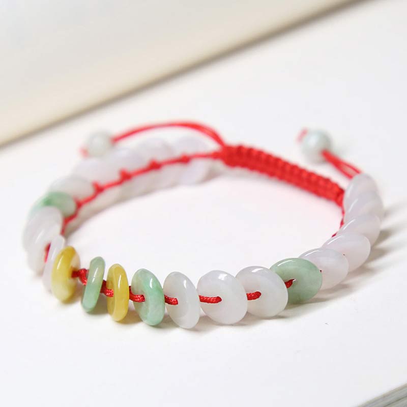 Wear FengShui Round Jade Lucky Red String Weave Bracelet