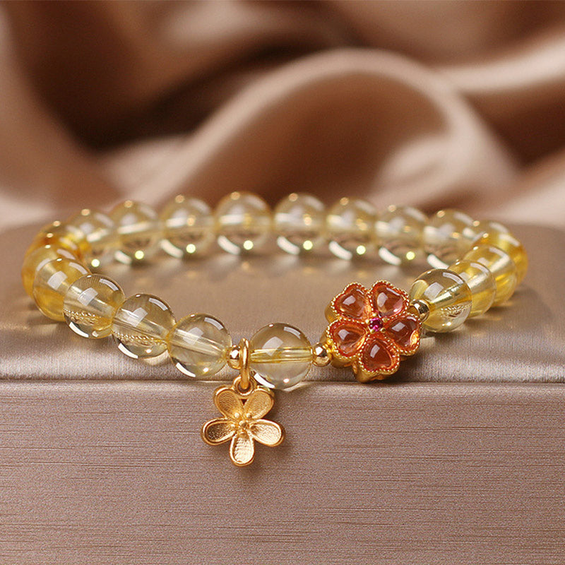 Wear FengShui Natural Citrine Flower Charm Prosperity Protection Bracelet
