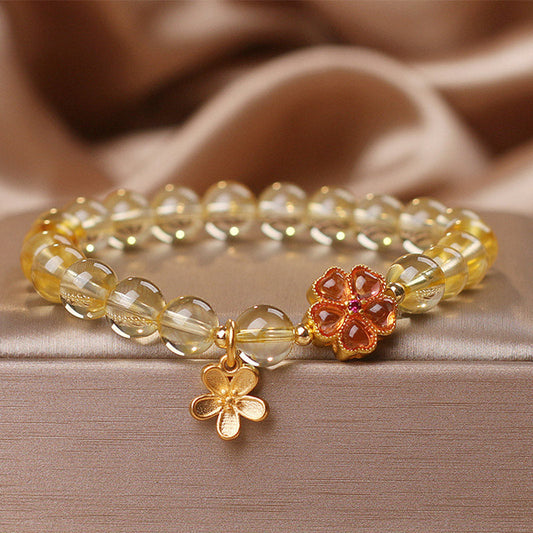 Wear FengShui Natural Citrine Flower Charm Prosperity Protection Bracelet
