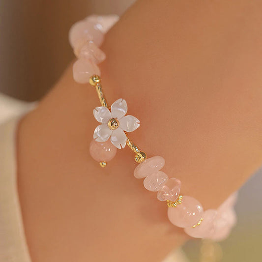 Wear FengShui 14k Gold Plated Natural Pink Crystal Flower Love Bracelet