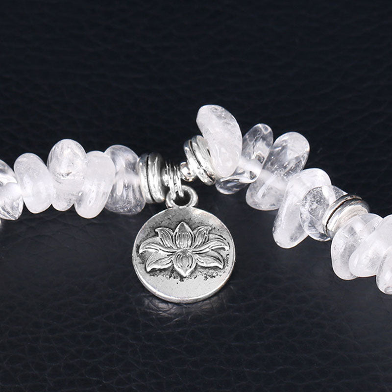Wear FengShui Natural White Crystal Lotus Healing Bracelet