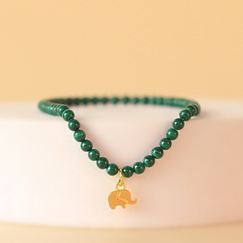 Wear FengShui Natural Malachite Elephant Anti-Anxiety Charm Bracelet