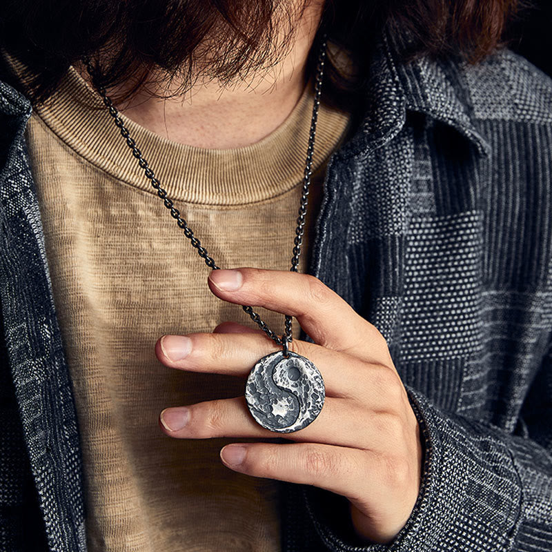Wear FengShui 990 Sterling Silver Yin Yang Hammer Texture Harmony Necklace Pendant