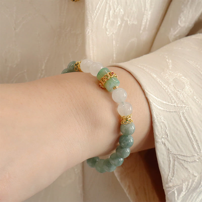 Wear FengShui Single Double Layer Jade Peace Buckle Luck Bracelet