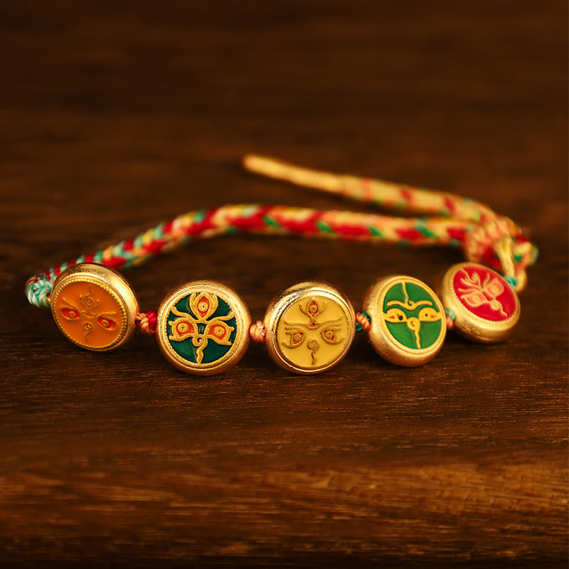 Wear FengShui Tibetan Five God Of Wealth Colorful Rope Braided Luck Bracelet