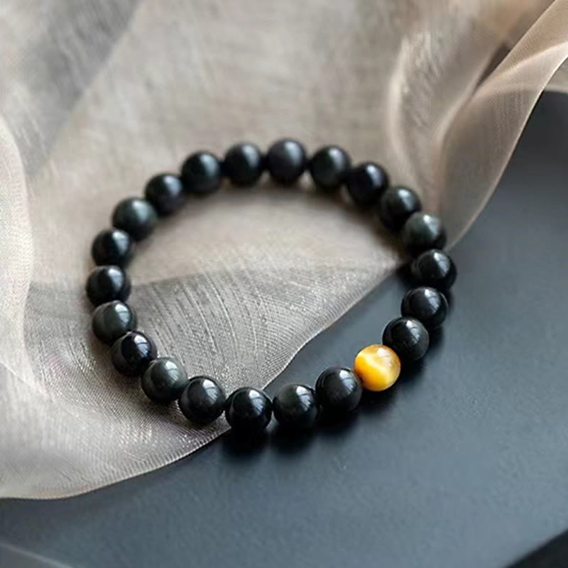 Wear FengShui Natural Rainbow Obsidian Tiger Eye Positive Love Bracelet