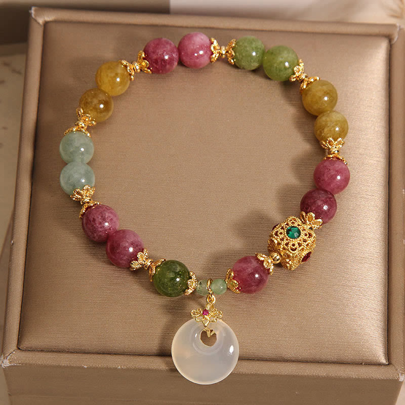 Wear FengShui Colorful Tourmaline Peace Buckle Charm Wisdom Bracelet