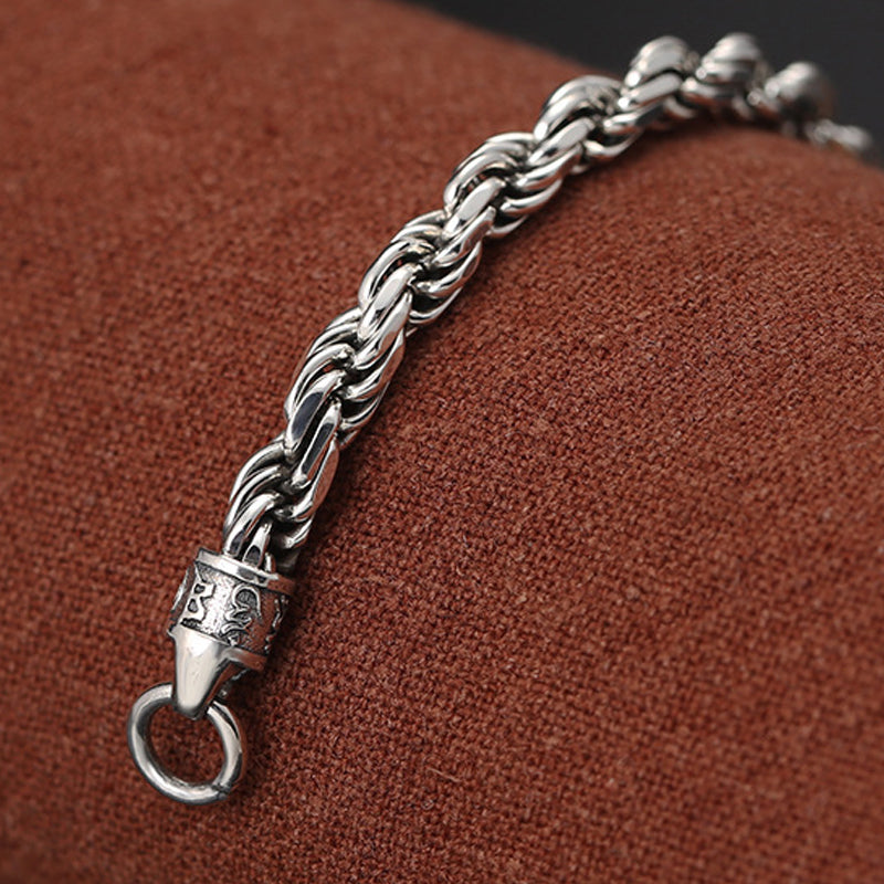 Wear FengShui 925 Sterling Silver Tibet Om Mani Padme Hum Double Dorje Vajra Twisted Design Peace Love Bracelet