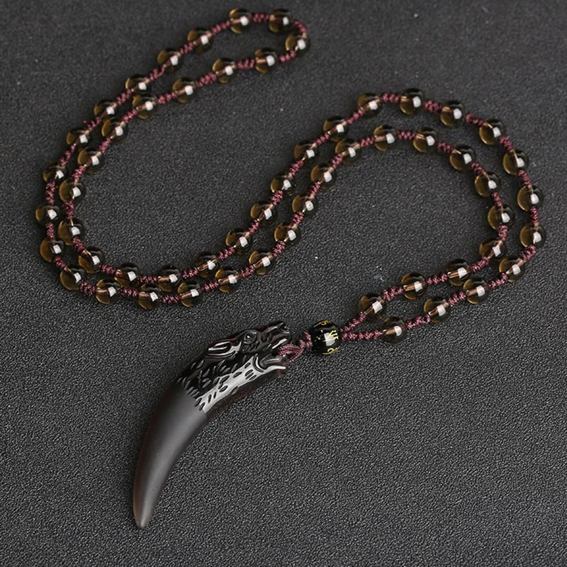 Wear FengShui Natural Ice Obsidian Wolf Tooth Pattern Courage Necklace Pendant