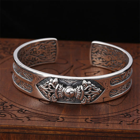 Wear FengShui 925 Sterling Silver Vajra Dorje Engraved Spiritual Power Bracelet Bangle