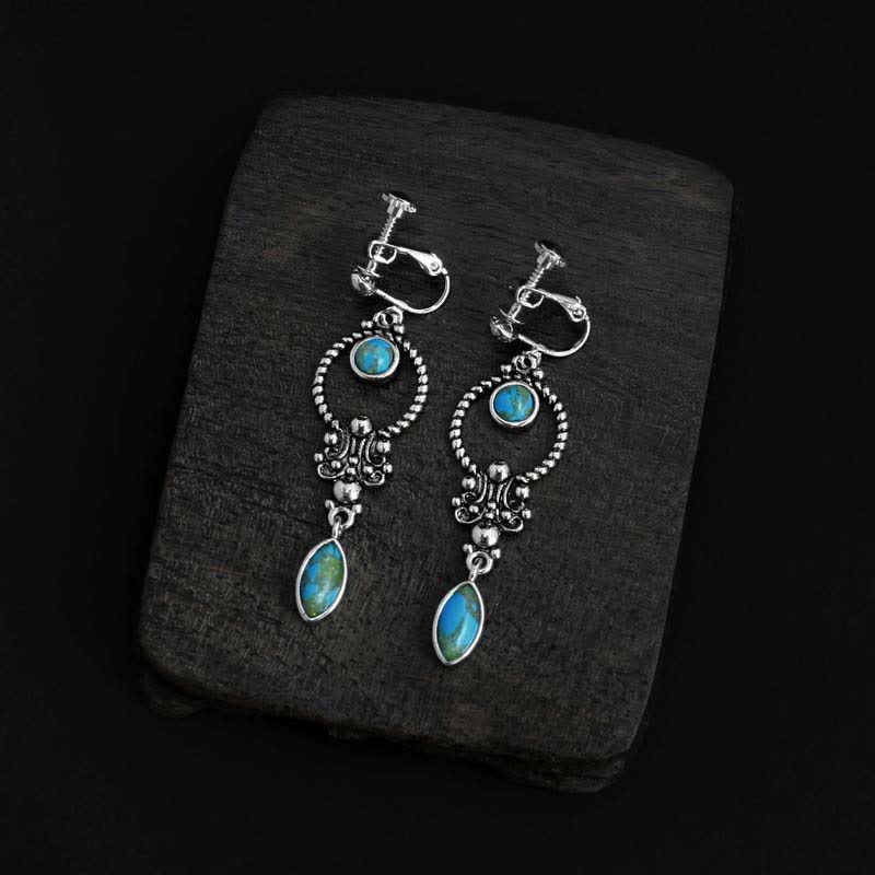 Wear FengShui 925 Sterling Silver Vintage Turquoise Waterdrop Pattern Balance Drop Dangle Earrings