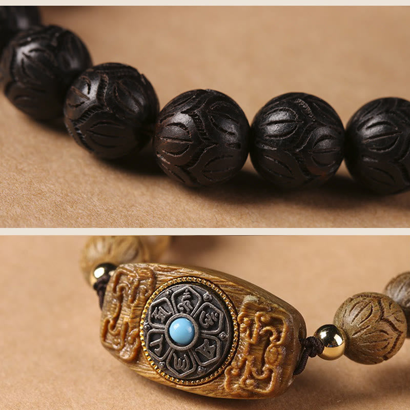 Wear FengShui Green Sandalwood Ebony Wood Sandalwood Om Mani Padme Hum Soothing Bracelet
