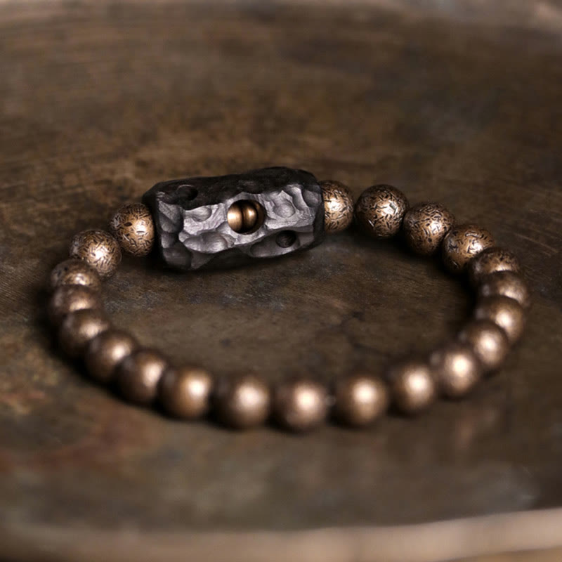 Wear FengShui Tibet Ebony Wood Copper Peace Balance Beaded Bracelet
