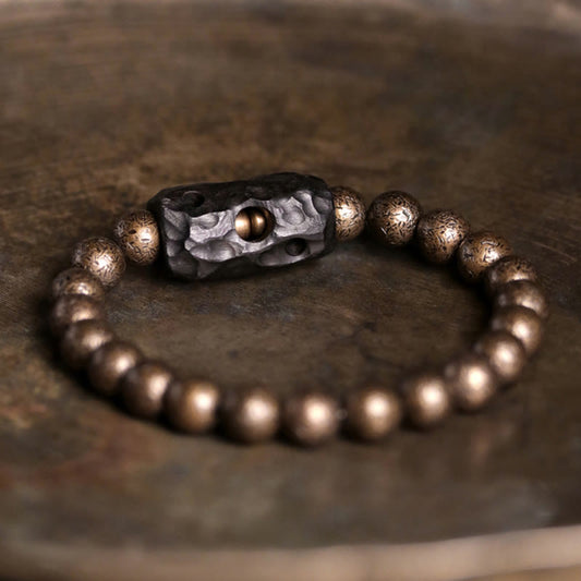 Wear FengShui Tibet Ebony Wood Copper Peace Balance Beaded Bracelet