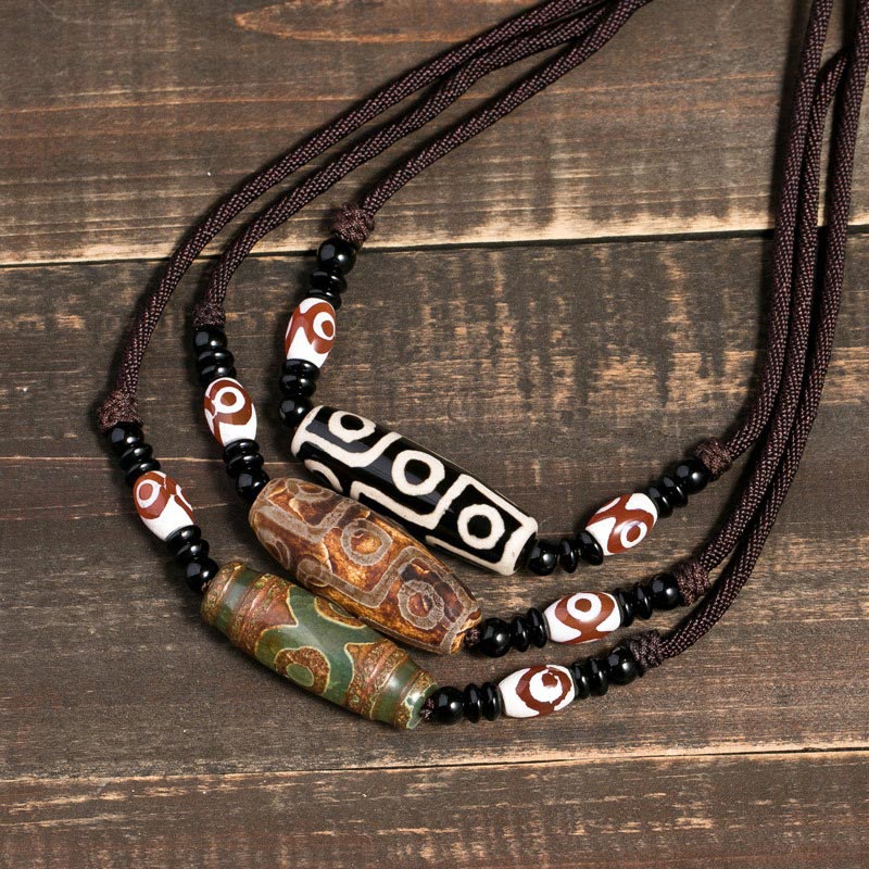 Wear FengShui Tibetan Nine-Eye Dzi Bead Protection String Necklace