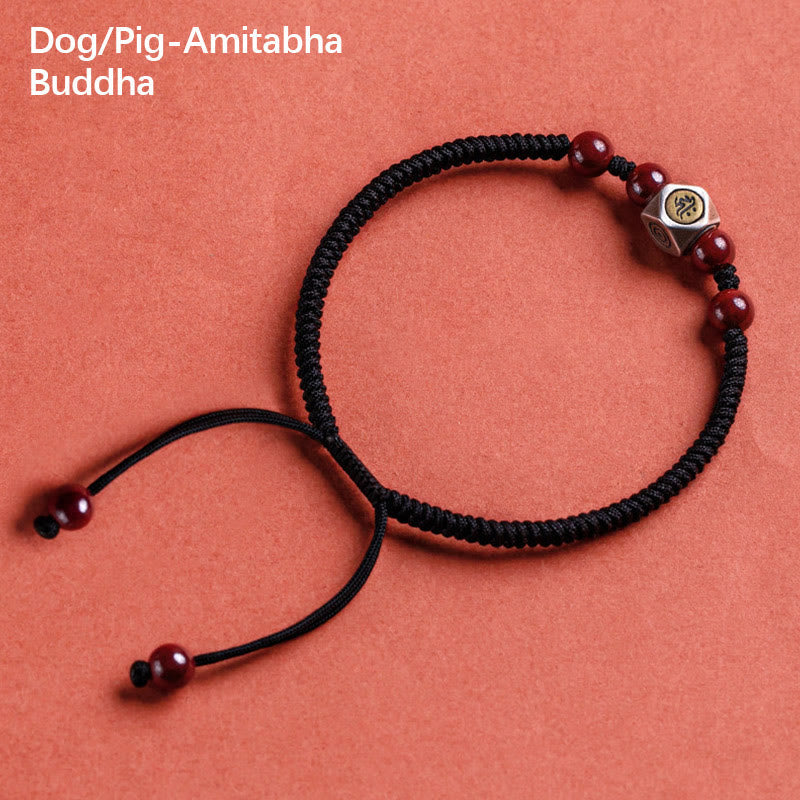 Wear FengShui 925 Sterling Silver Chinese Zodiac Natal Buddha Cinnabar Calm Bracelet