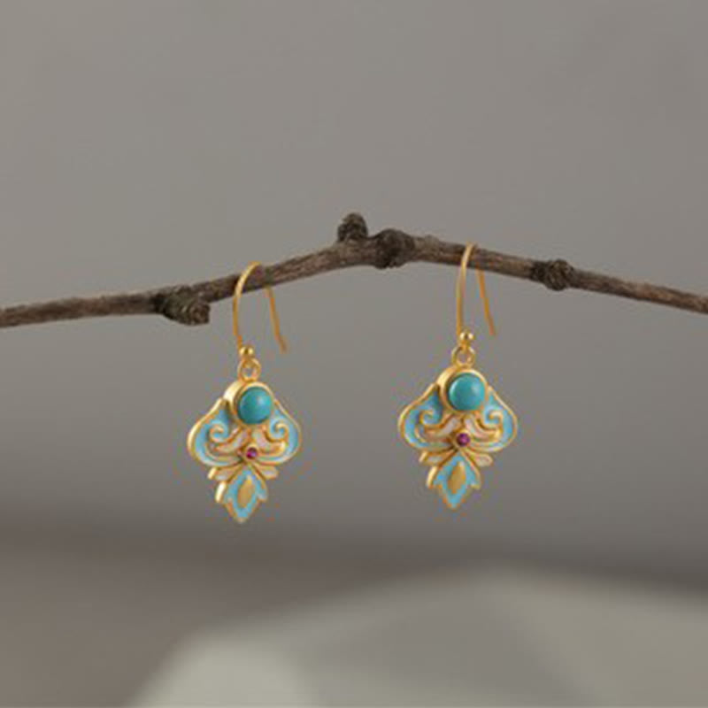 Wear FengShui Copper Enamel Turquoise Positive Drop Earrings