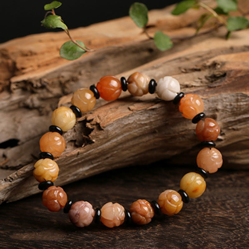 Wear FengShui Golden Silk Jade Lotus Wealth Luck Bracelet