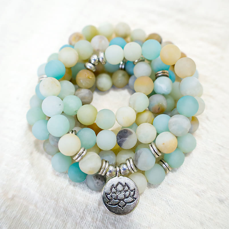 Wear FengShui Tibetan Amazonite Stone Blessing Lotus Mala