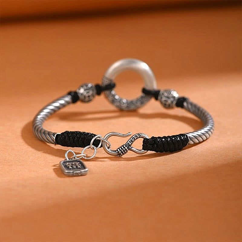 Wear FengShui 999 Sterling Silver Fu Character Peace Buckle Copper Coin Auspicious Clouds Fortune Bracelet