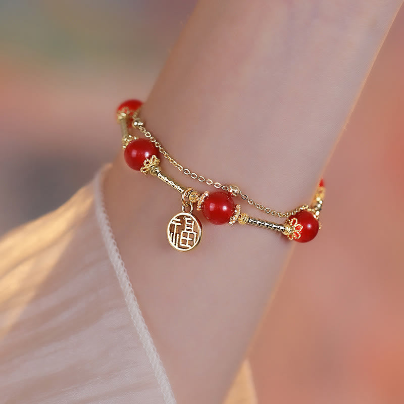 Wear FengShui Red Agate Fu Character Charm Self-acceptance Bracelet