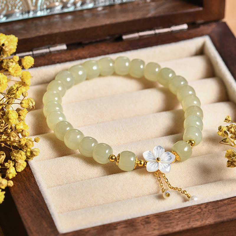 Wear FengShui 925 Sterling Silver Natural Hetian Jade Luck Flower Bracelet