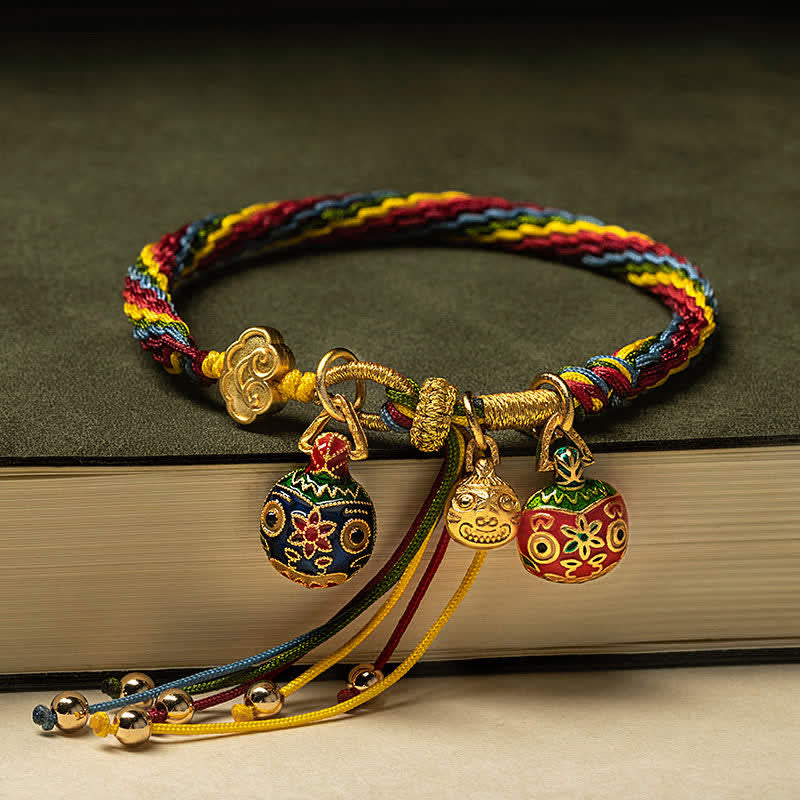 Wear FengShui Gold Swallowing Beast Family Luck Reincarnation Knot Colorful String Bracelet