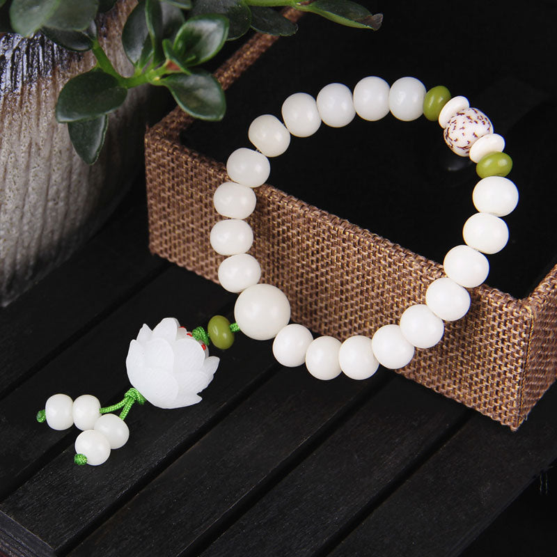 Wear FengShui Lotus Natural White Bodhi Seed Luck Bracelet