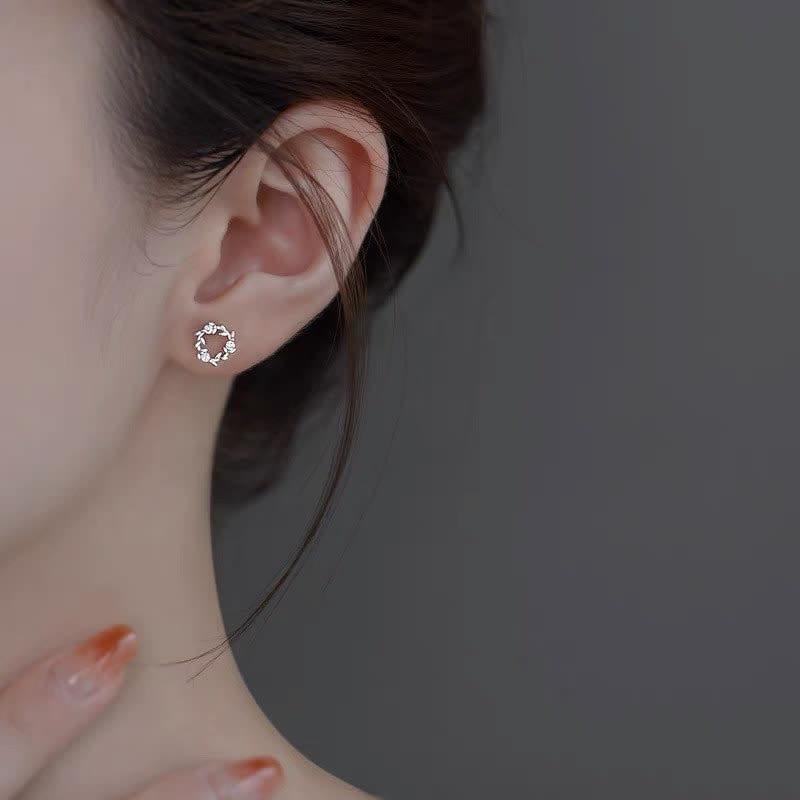 Wear FengShui 925 Sterling Silver Posts Copper Metal Tiny Wreath Stud Blessing Flower Earrings