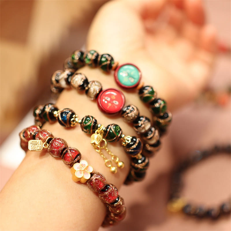 Wear FengShui Tibetan Gold Swallowing Beast Family Five God Of Wealth Thangka Fortune Bead Bracelet
