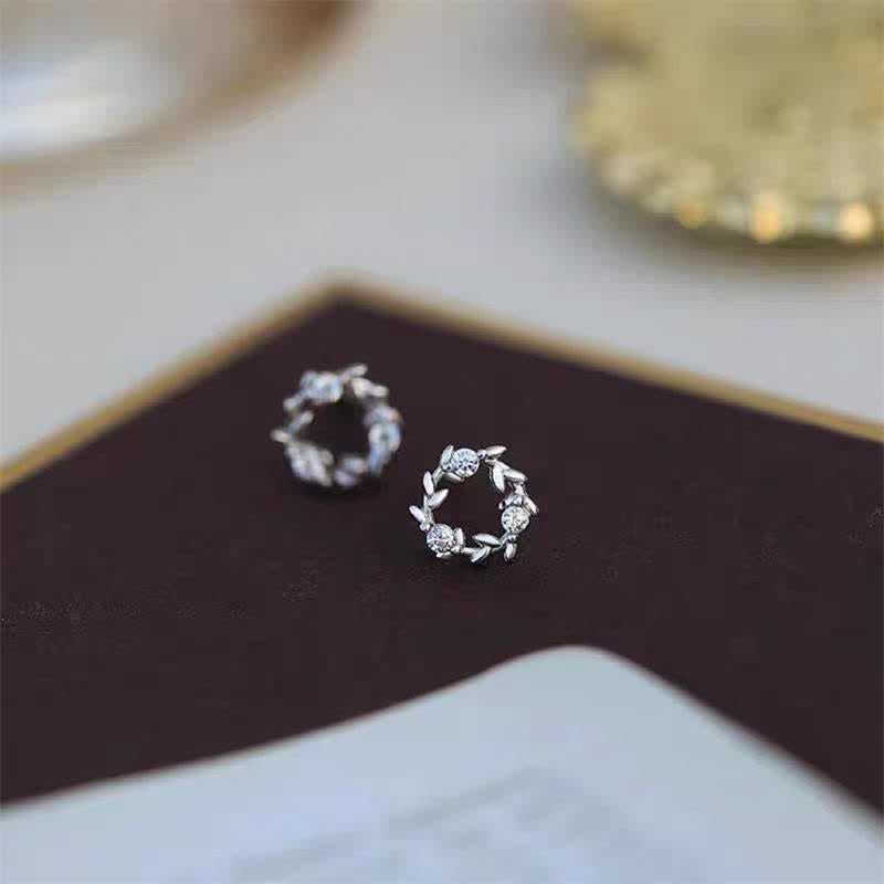 Wear FengShui 925 Sterling Silver Posts Copper Metal Tiny Wreath Stud Blessing Flower Earrings