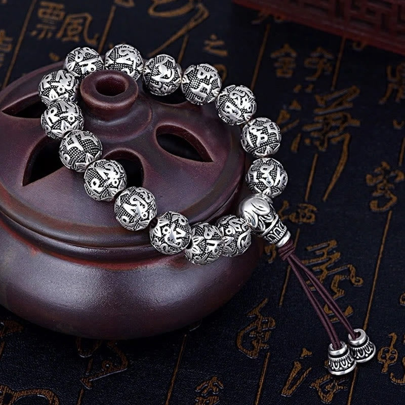 Wear FengShui Tibetan Om Mani Padme Hum Carved Alloy Beads Amulet Bracelet