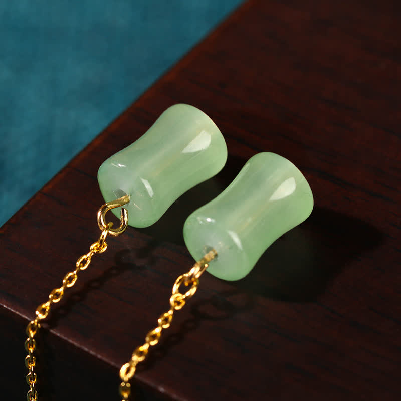 Wear FengShui Jade Bamboo Pattern Luck Drop Earrings